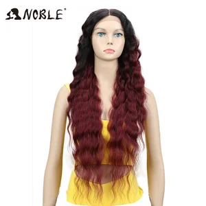 Noble Synthetic Lace Wig Long  Wave 30Inch Ombre Blonde Wig Synthetic Hair Middle Part Black BURG Ombre Wigs For Women Lace Wig