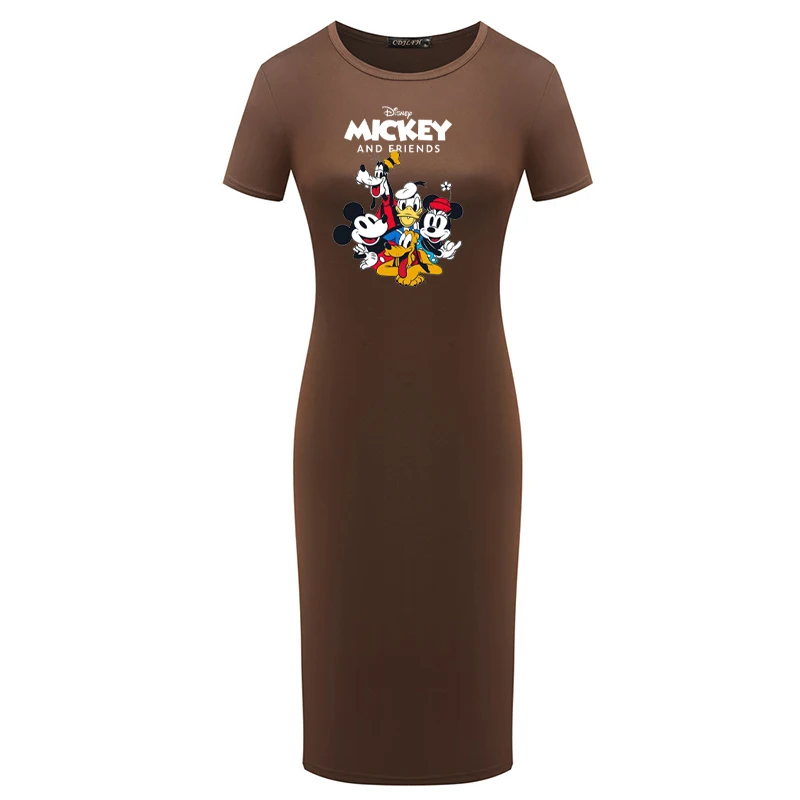 

Mickey Bodycon Pencil Dress Women Sexy Party Dress Letter Print Short Sleeve Summer Vintage Robes Femme Ladies 2021 Streetwear