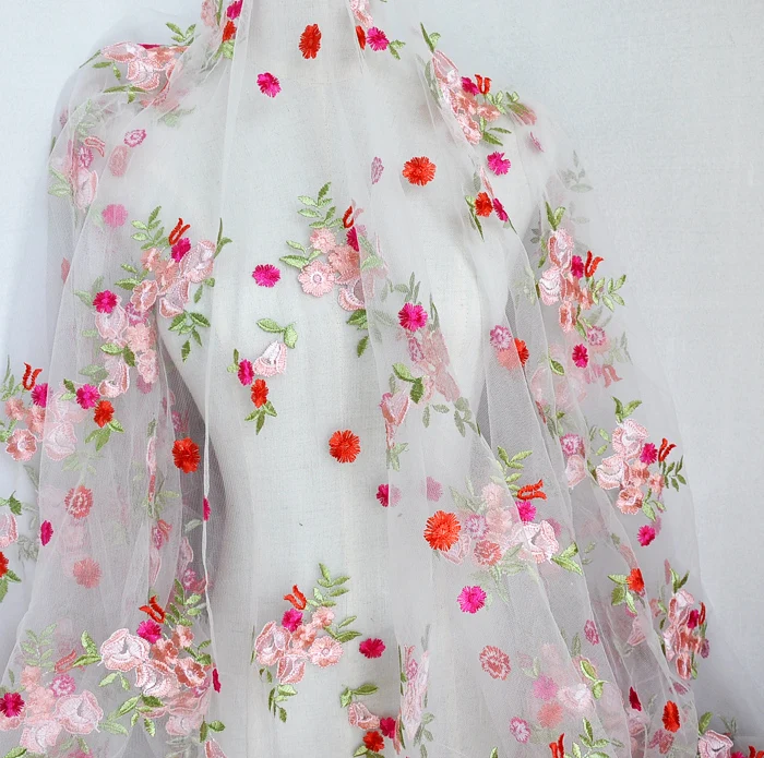 

Quality gauze fabric Colour embroidery fabric for dress High end dress wedding dress material