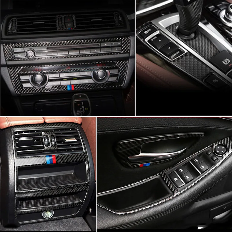 

Автомобильный внутренний переключатель передач из углеродного волокна, кондиционер, панель CD, дверной подлокотник, крышка, отделка, наклейки, аксессуары для BMW 5 серии F10 F18