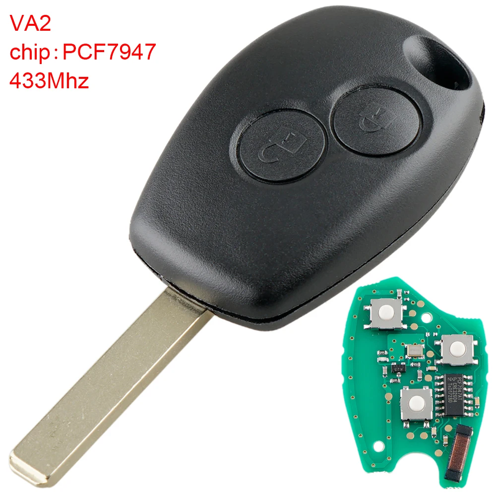 

433MHz 2 Buttons Remote Car Key with PCF7947 Chip and VA2 Blade for Sandero Kangoo Renault Clio Scenic Megane Duster Modus Logan