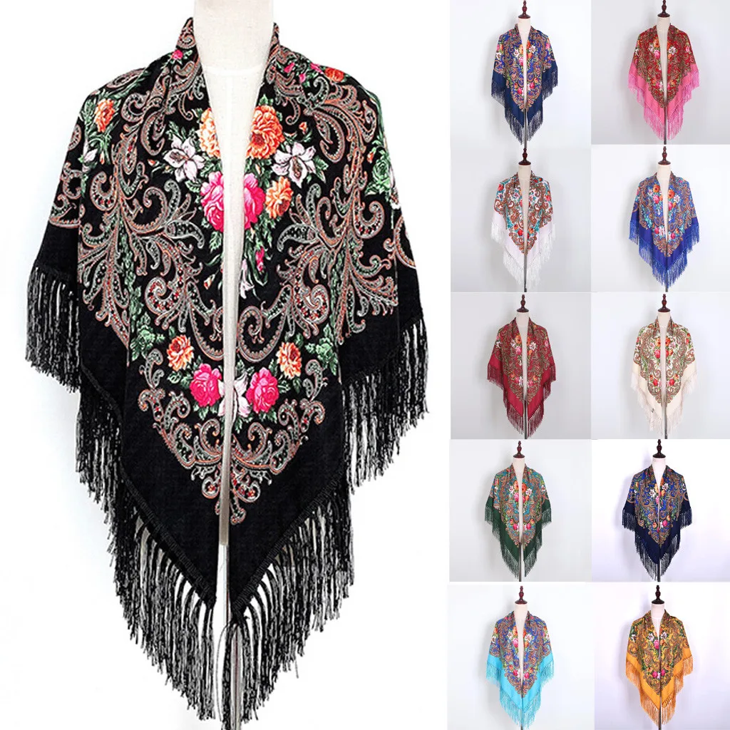 

Muslim Scarf Autumn Winter Scarves Warm Shawl Ethnic Style Tassel Scarf Travel Baotou Windbreaker Female Neckerchief Stoles #T2G