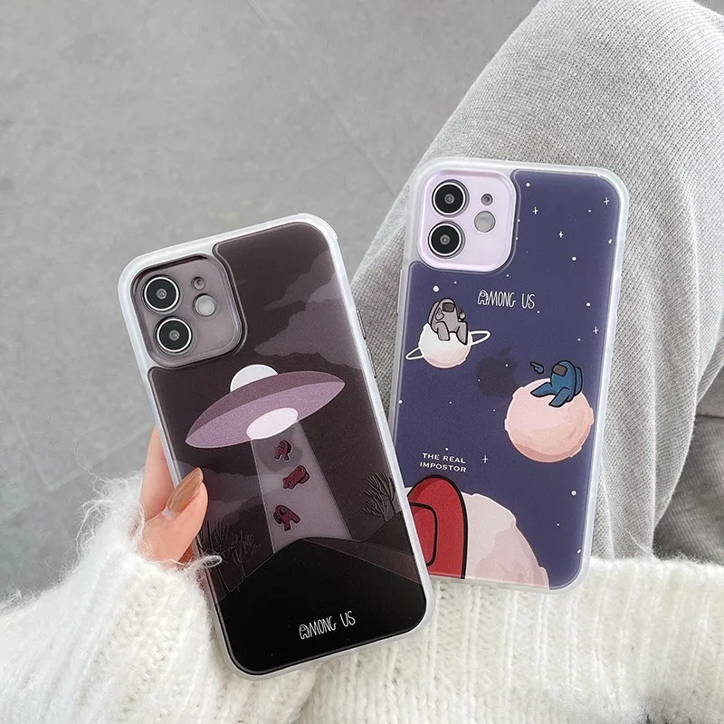 

Luxury Astronaut Spaceship Frame Soft Case For Iphone 11 12 Pro Max Mini 7 8 Plus Xr X Xs Max Se 2 Couple Phone Cover Fundas