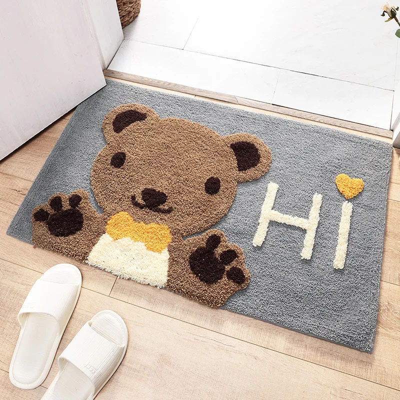

Frog and Bear Flocking Bath Mat Home Decoration Door Mat Non-slip Absorbent Bathroom Doormat Super Soft Fiber Bath Rug