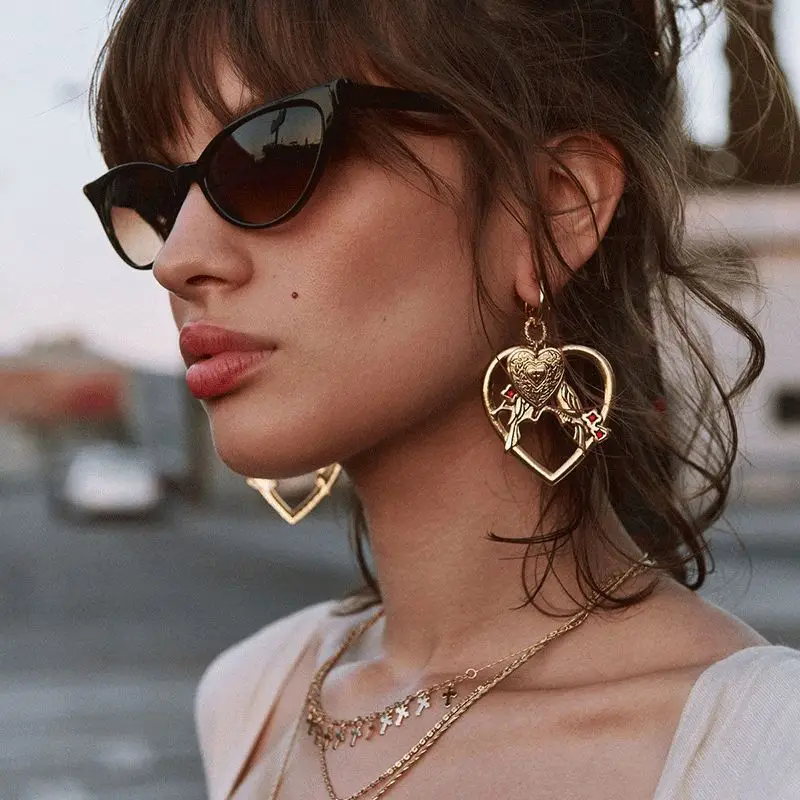 Модные Винтажные полые серьги с двойным сердцем и замком креативные любовными