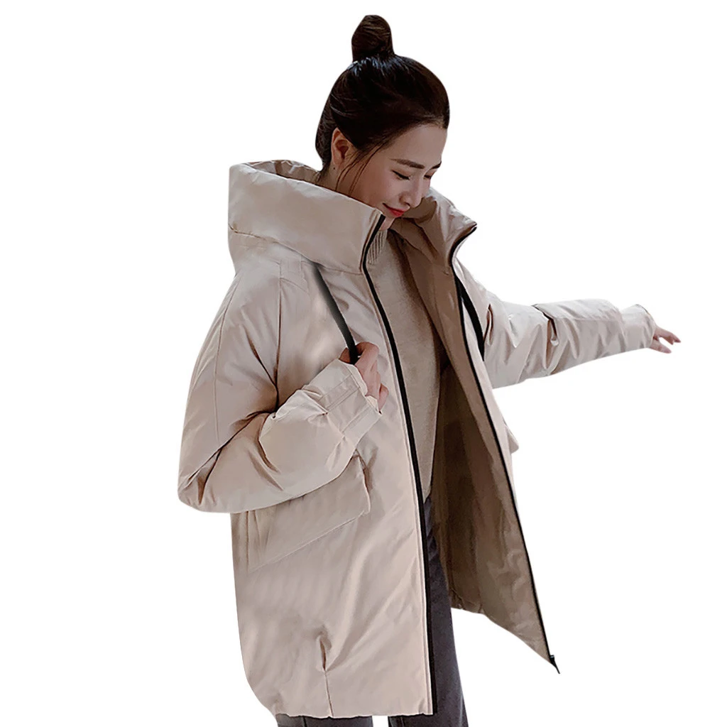 Женская куртка с капюшоном CHAMSGEND свободная теплая длинными рукавами в Корейском