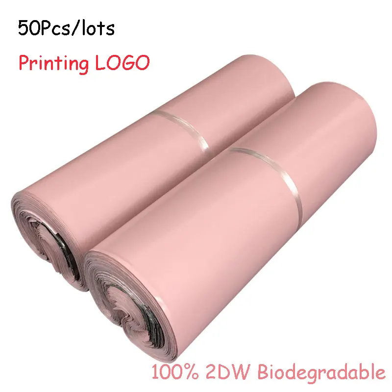 

50Pcs New Pink Color Eco-Friendly Mailing Express Bags 100% 2DW Biodegradable Clothing Courier Pouch Degradable Packaging Bags
