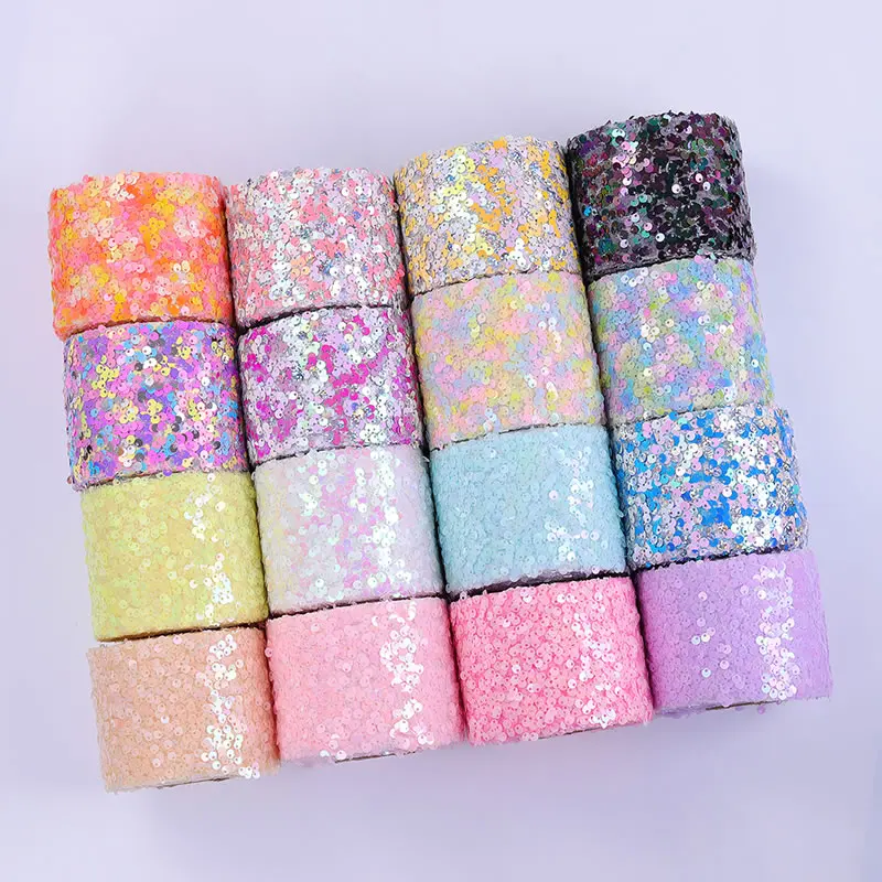 

10yards 60mm/80mm Sequin Ribbon Candy Color Rainbow DIY Hair Bow Accessories Headwear Materials Wedding Party Decoration