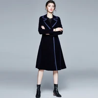 zuoman women autumn winter long elegant velvet trench coat female high quality vintage blazer designer outerwear coats