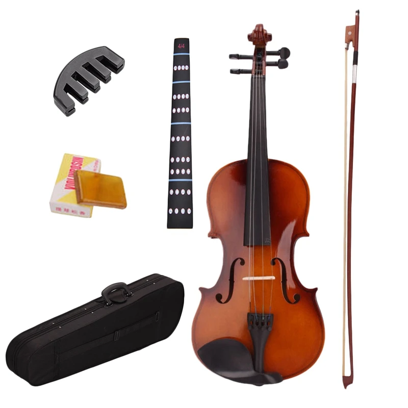 

4/4 Full Size Natural Acoustic Violin Fiddle With Case Bow Rosin Mute Stickers