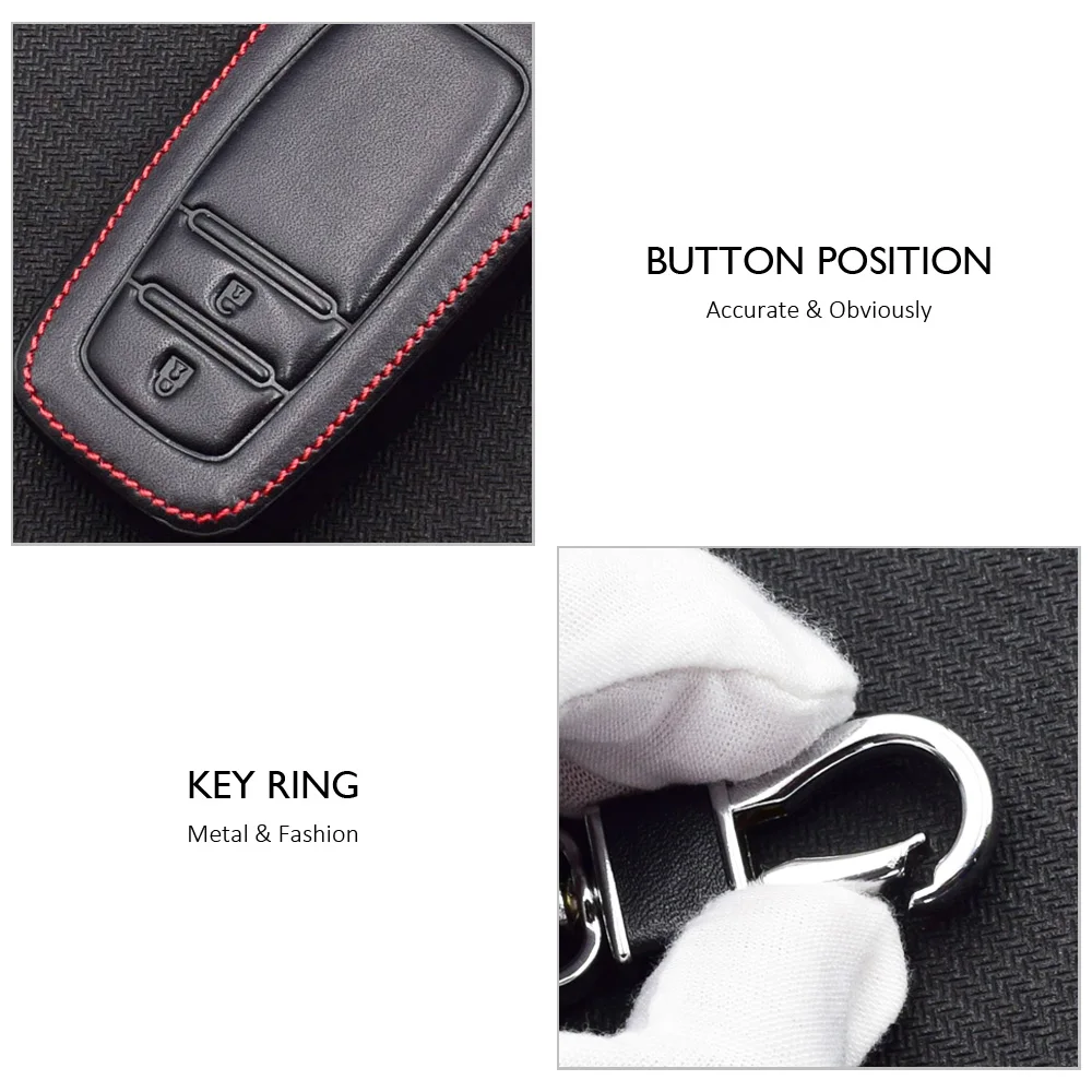 Чехол для ключей из натуральной кожи Toyota Corolla Highlander Crown 2 кнопки Smart Keyless