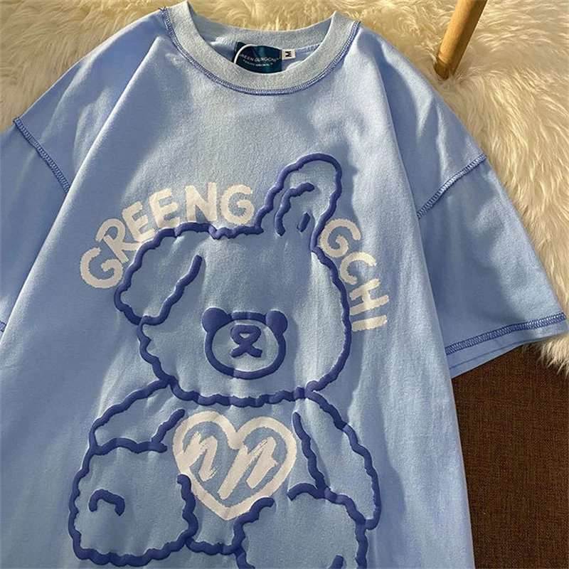 

Bear Print Girl Soft Girl Sweet Cool Loose Oversized Short-Sleeved T-Shirt Female Korean Version Of Harajuku Casual Top Trend