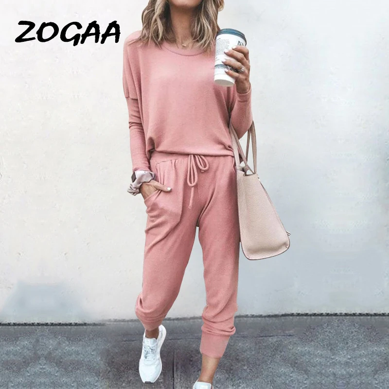 

Женский свободный костюм ZOGAA, повседневный однотонный костюм с длинным рукавом, Модный пуловер, комплект из 2 предметов, универсальный наряд...