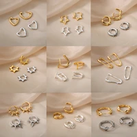 geometric small heart stud earrings for women stainless steel earrings sliver color piercing jewlery 2021 christmas gift