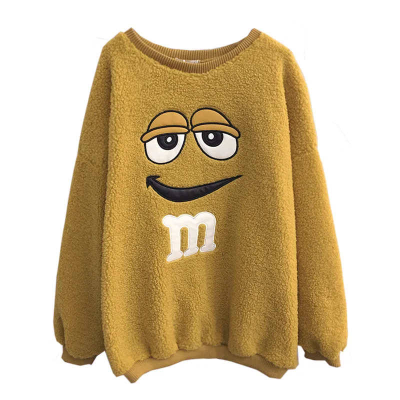 

Imitate Lambswool Hoodies Sweatshirts Women Autumn Winter Student Korean Style Loose Plus Velvet Thick O-Neck Pullover Outerwear