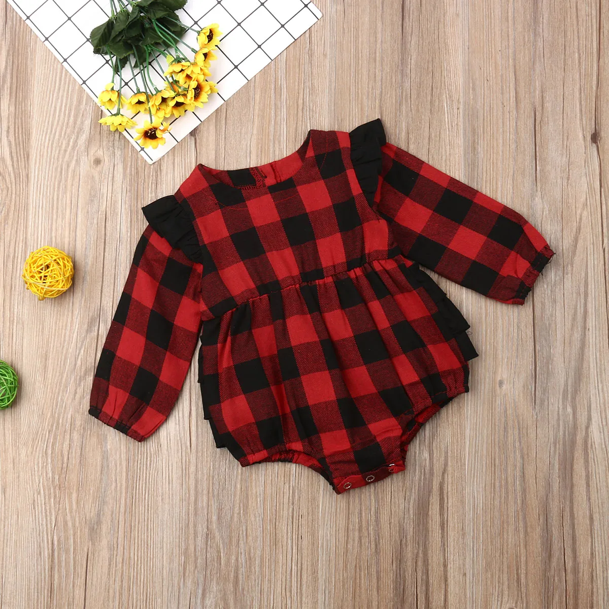 

Newborn Baby Kid Girl Plaid Clothes Long Sleeve Romper Jumpsuit Outfits