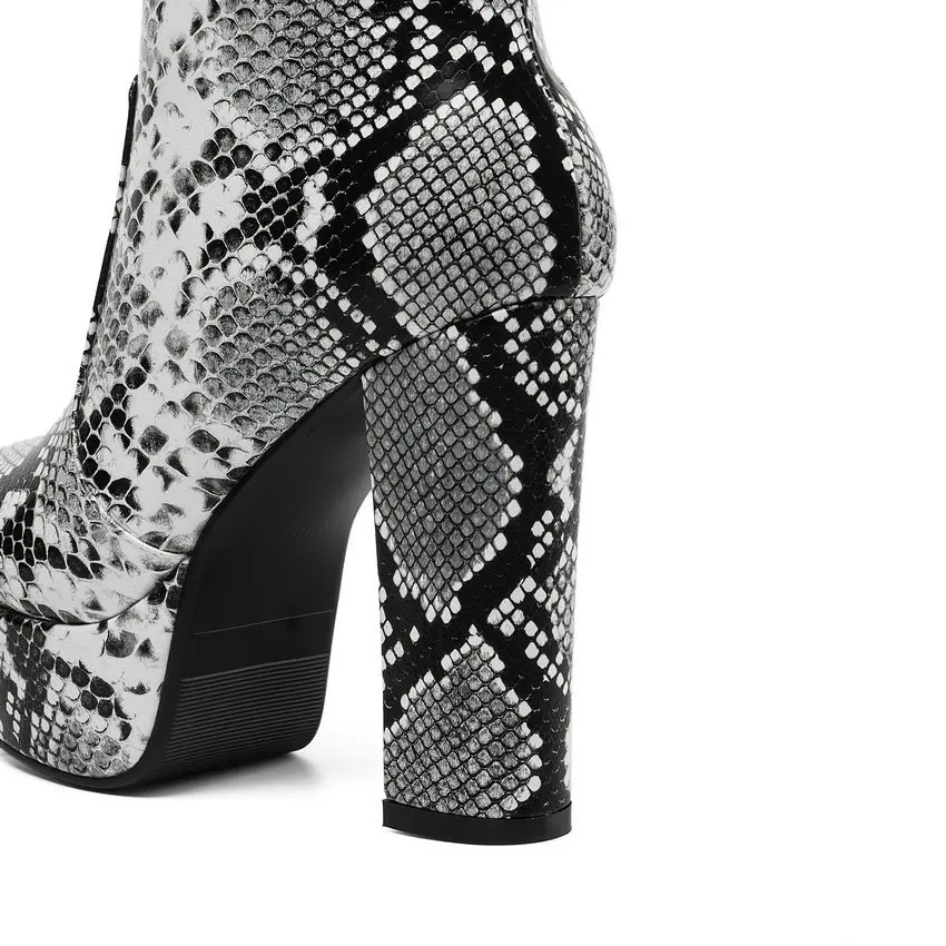 QUTAA/Новинка 2020 года Модная зимняя теплая женская обувь из змеиной кожи на