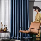 Темно-синие затемняющие шторы для гостиной, современные оконные шторы для спальни, готовые занавески, однотонные жалюзи, домашний декор