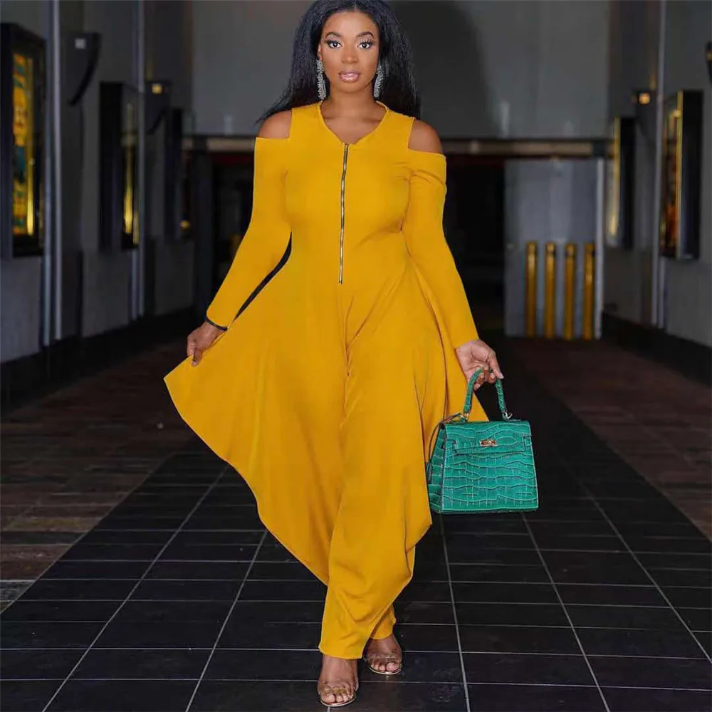 

HAOOHU Fall Women Clothes Jumpsuit One Piece Outfit Elegant Hollow Out Long Sleeve Fashion Loose Wide Leg Romper Urban Commute