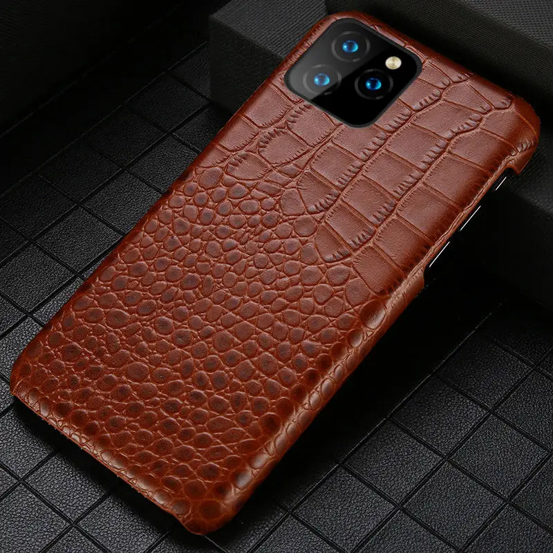 Кофе Чехол из натуральной кожи для телефона Apple iPhone 11 11 Pro 11 Pro Max X XS XSMax XR 7 8 plus 5 5S se 6 6S Plus крокодиловая кожа - Цвет: Кофе
