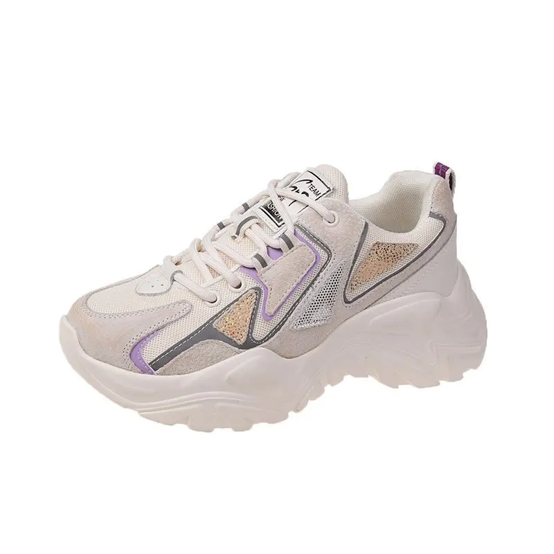 

Woman Shoes Spring New Leather Women's Platform Chunky Sneakers Fashion Women Flat Thick Sole Shoes Woman Dad Footwear F91