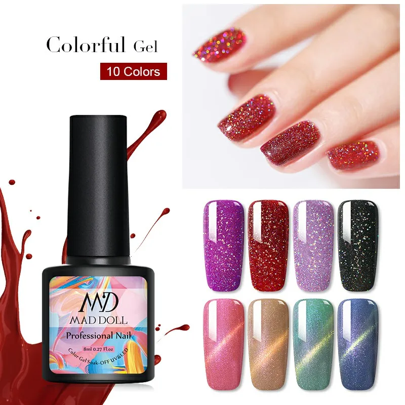MAD DOLL 1 бутылка 8 мл гель Красочный Супер мерцающий Гель лак для нейл арта