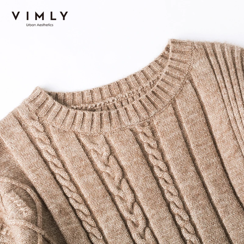 Vimly 2020 Autumn Winter Women Knit Sweater Vintage Solid Round Neck Loose Twist OL Style Elegant Female Long Pullover Top 99160 | Женская