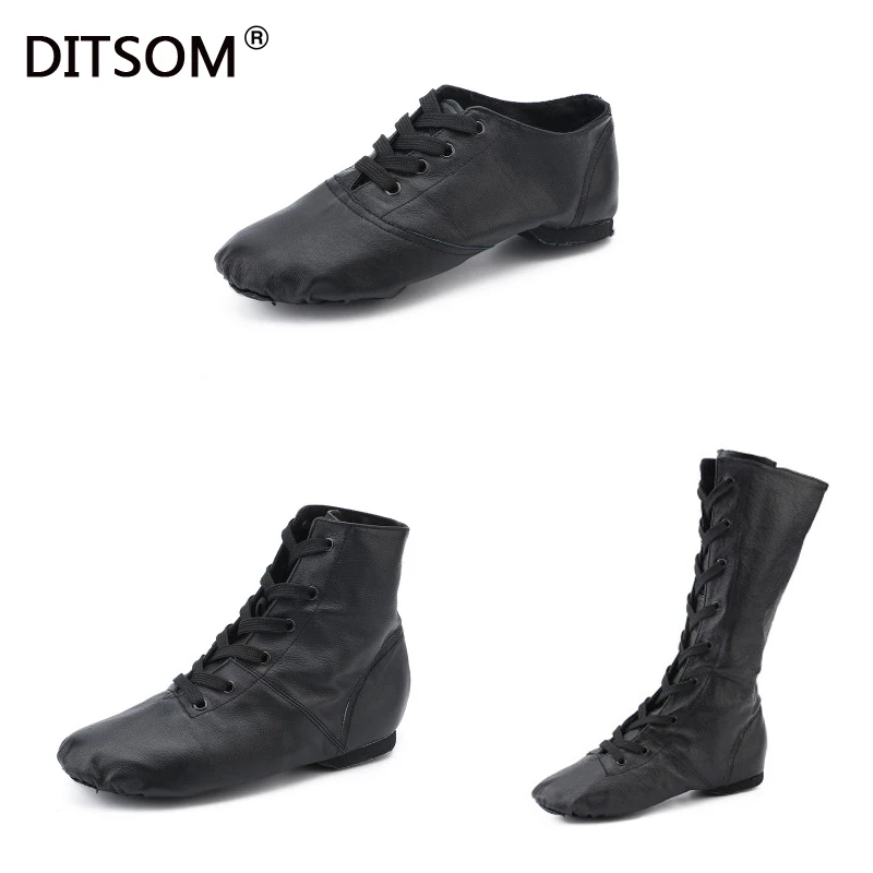 

2021 Genuine Leather Dance Sneakers for Women Men Sport Jazz Dance Boots Optional Height Stage Performance Shoes Size 31-45