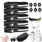 Светодиодный головной фонарь COB с датчиком и встроенным аккумулятором, головной фсветильник рь с USB-зарядкой, 5 режимов освещения, светильник