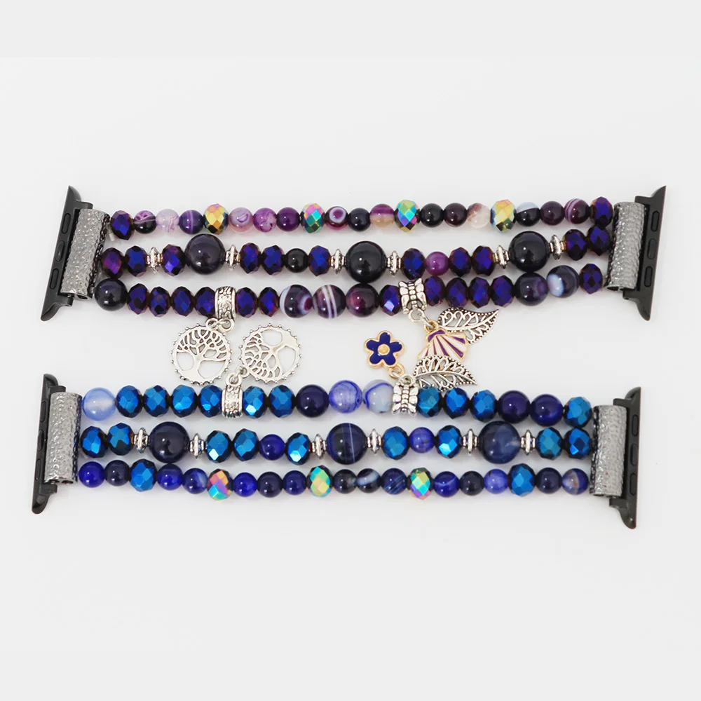 Purple 41mm 45mm Strap for Apple Watch Band 44mm 40mm iWatch SE Series 7 6 5 4 3 Bracelet Beaded Elastic 38mm 42mm Watchband