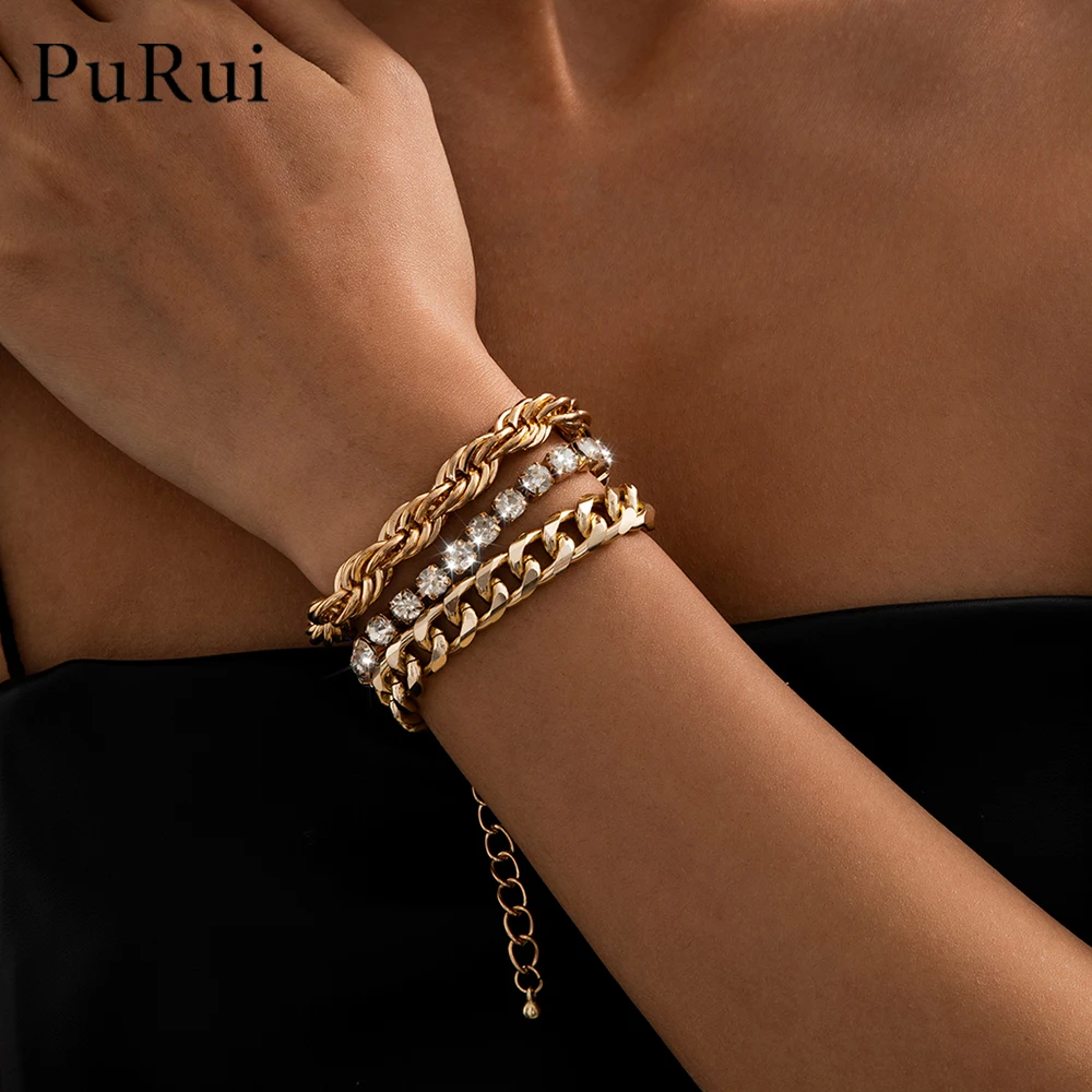 

Geometric 3pcs Crystal Bracelet Set for Women Charm Bracelets Bangles Twist Chain Couple Bracelet Exaggerated Wrist Jewelry Gift