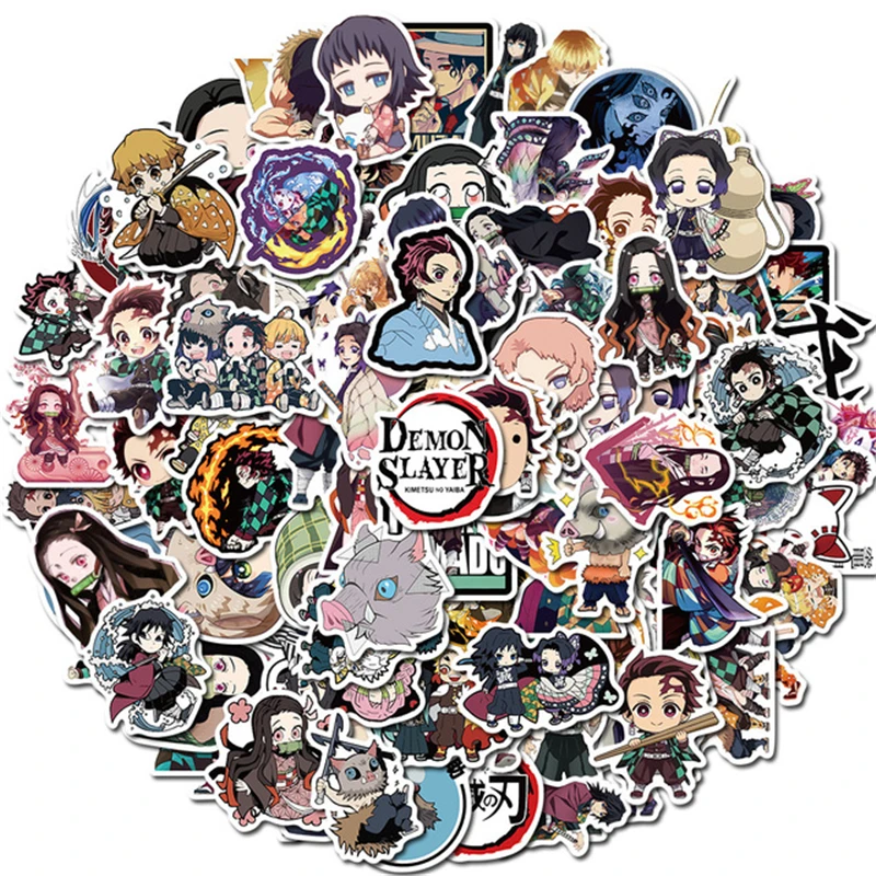10/30/50/100 unids/set Anime demonio asesino Kimetsu No Yaiba pegatinas de PVC impermeable Skateboard equipaje de Vsco etiqueta engomada-1