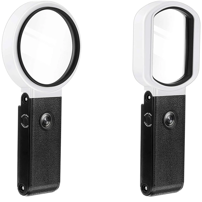 

2 Pieces Magnifying Glass with Light, 10X 25X Handheld and Standing LED High Power Jumbo Lighted Magnifier Lens