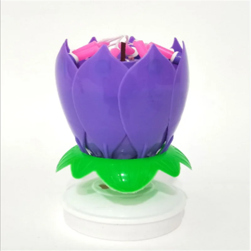 Бесдымная Радужная музыкальная свеча в виде цветка лотоса цветная вращающаяся