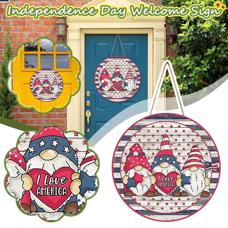 

Independence Day Door Sign I Love America Front Porch Decor Wooden Patriotic Welcome Door Hanger Farmhouse Decor Wreath