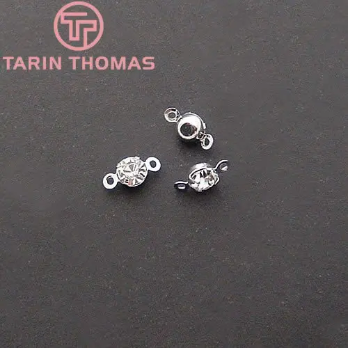 

Wholesale Fashion Brass Connector Accessories 4MM Imitation Rhodium Copper Two holes Rhinestone 20PCS