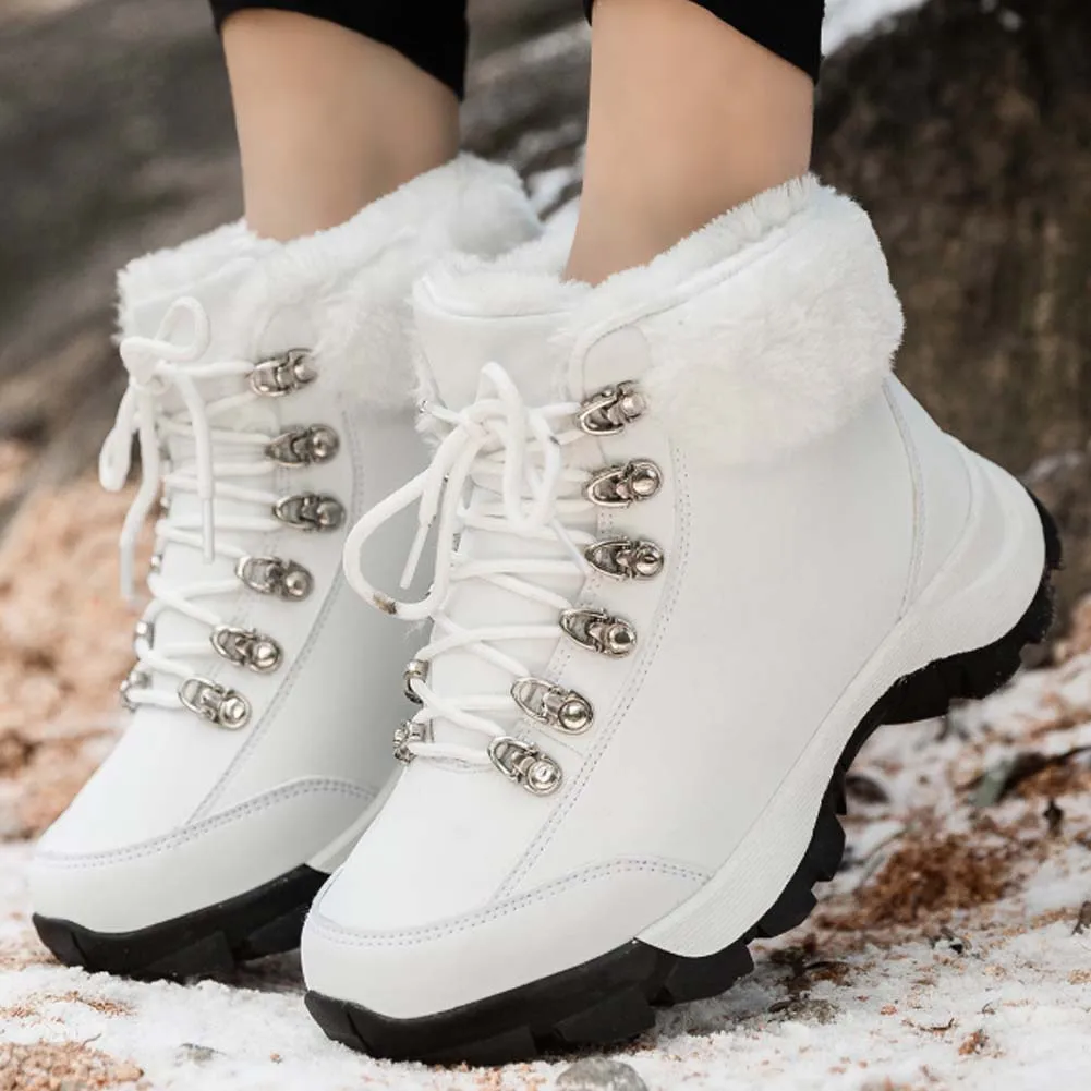 

BONJOMARISA Female Fashion Wedges Snowboots Round Tow shoes lace Short Plush Casual Boots Women Brand Warm Hot Shoes Woman