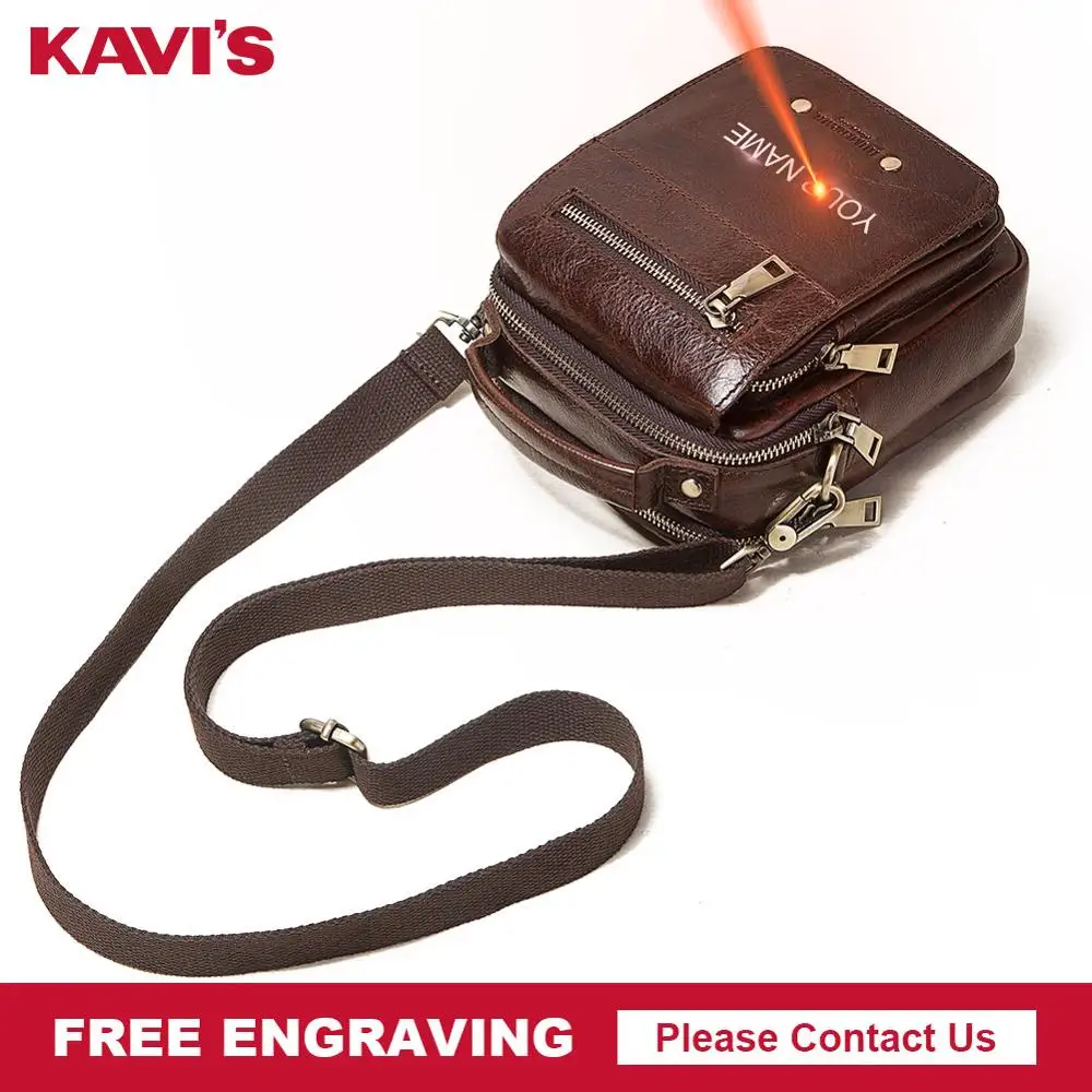 

Мужская сумка через плечо KAVIS, винтажная Повседневная сумка из натуральной кожи, вместительная сумка-мессенджер