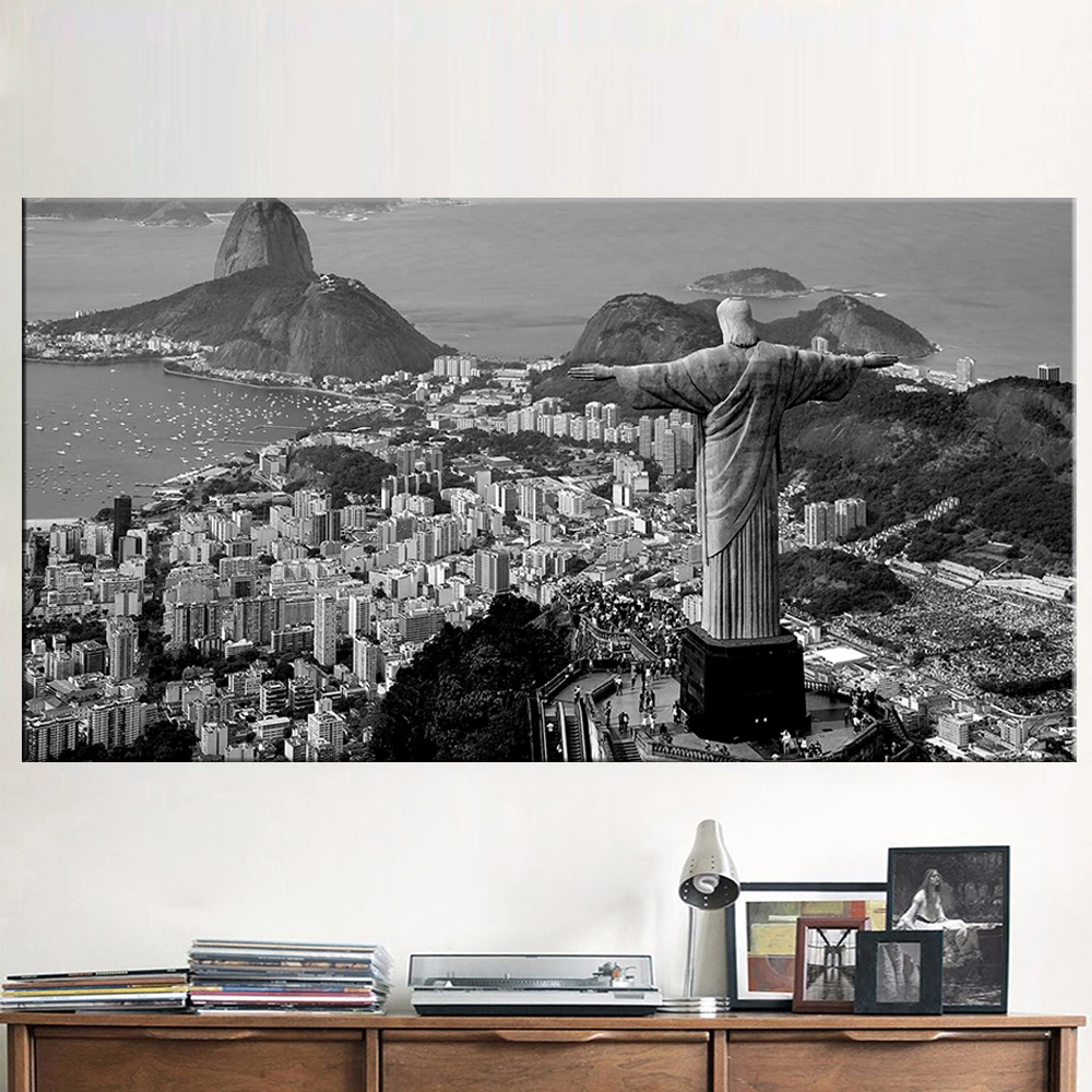 Нью-Йорк, Бразилия, Рио де Жанейро, холст, принты, черно-белая художественная живопись, плакат, ночной вид, городской пейзаж, Настенная картина
