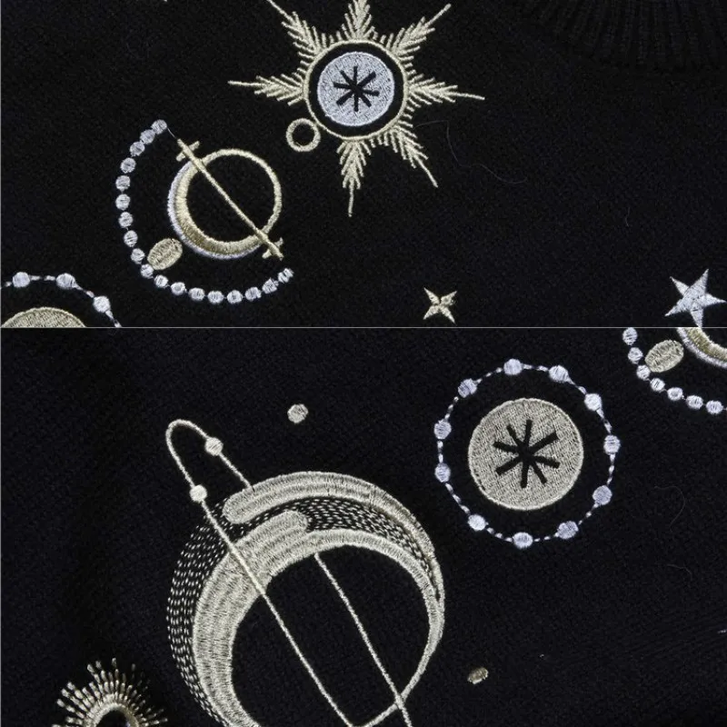 Autumn Winter Female Cosmic Space Pattern Long Sleeves O-neck Knitted Pullover High Quality Women Sweater Jumper Runway Tops | Женская