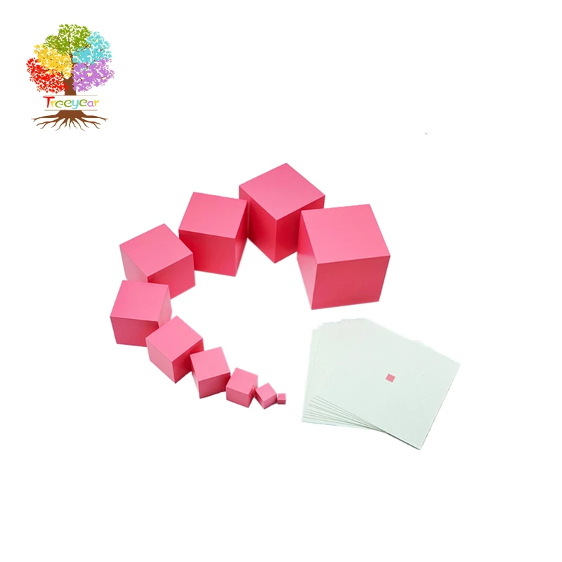 Trreeyear-torre rosa con 10 tarjetas de soporte para ni&ntilde;os en edad preescolar, ense&ntilde;anza de matem&aacute;ticas, juguetes de aprendizaje profesional Montessori-0