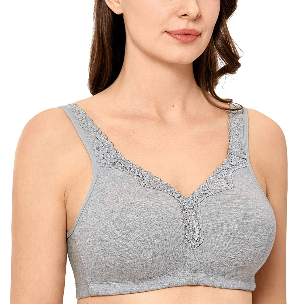 Cotton Full Cup Gray Wireless Big Cup Bralette Thin Plus Size Unlined Underwear Lace Female Bras for Women 34-50 C D E F G H I