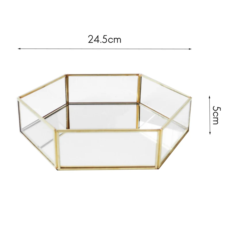 Стеклянный поднос для ювелирных украшений с золотым ободком прозрачная шкатулка