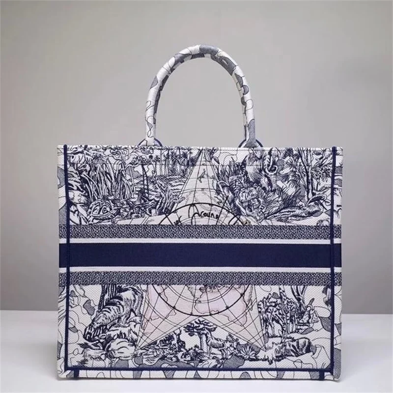 

Embroidery Book Tote Bags for Women 2021 Top Designer Luxury Handbags Lady's New Fashion Shoulder Shopping Bag