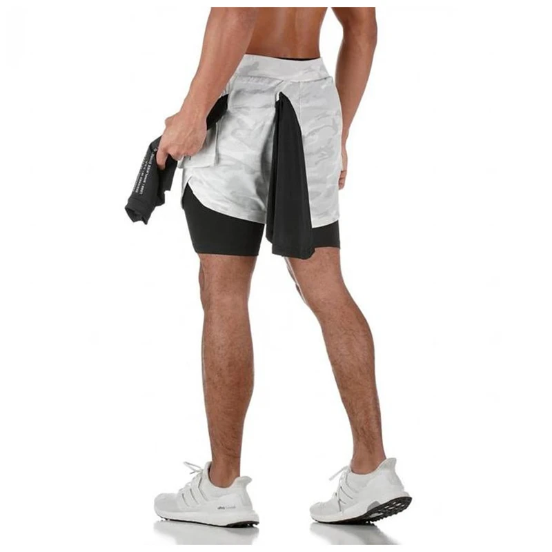 Мужские шорты для бега 2 в 1 спортивные фитнеса бодибилдинга быстросохнущие