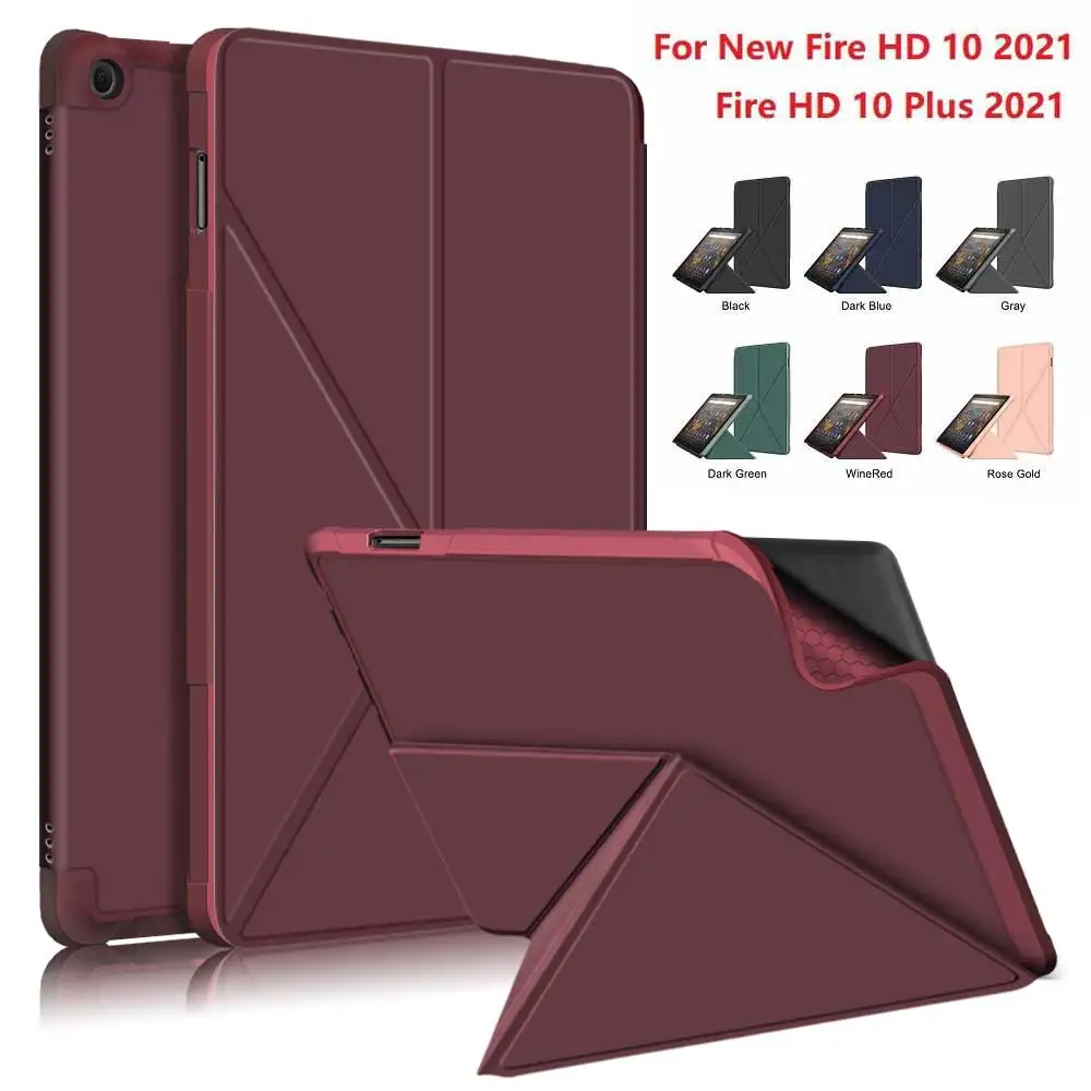 

2021 Case For New Fire HD 10 Plus/New Fire HD 10 Tablet, Multi-angle conversion Stand TPU Back Cove with Auto Wake/Sleep+Stylus