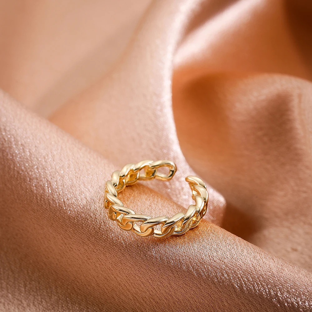 

New Fashion Simple Design Gold Rings for Women Korean Irregular Round Circle Geometric Chain Open Finger Ring Minimalist Jewelry