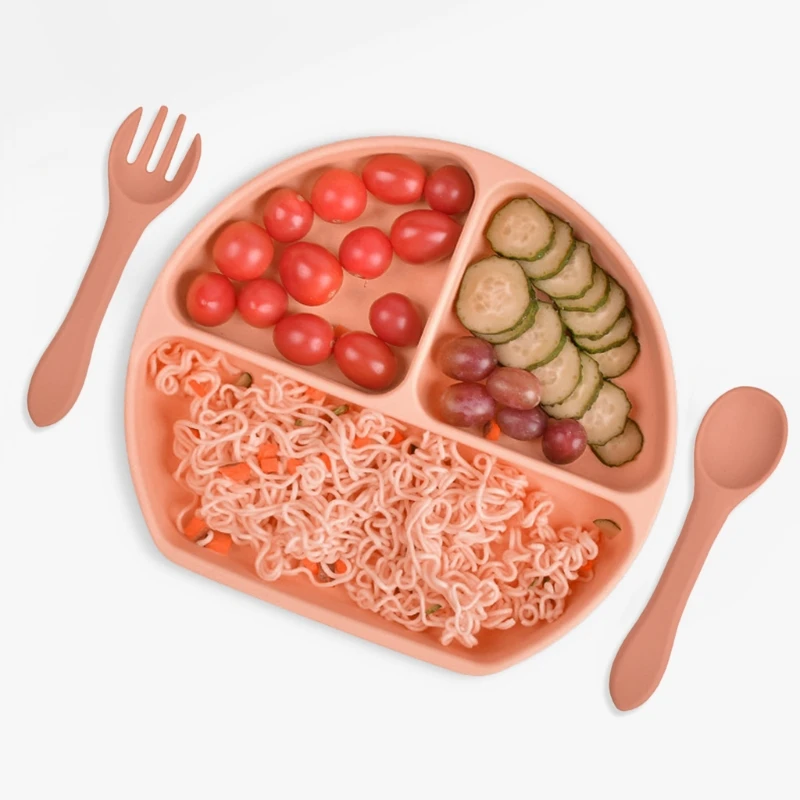 

100% Silicone Baby Eating Plate Food Grade Safety Baby Feeding Plate - BPA Free - Smile Face Plate Tableware Set