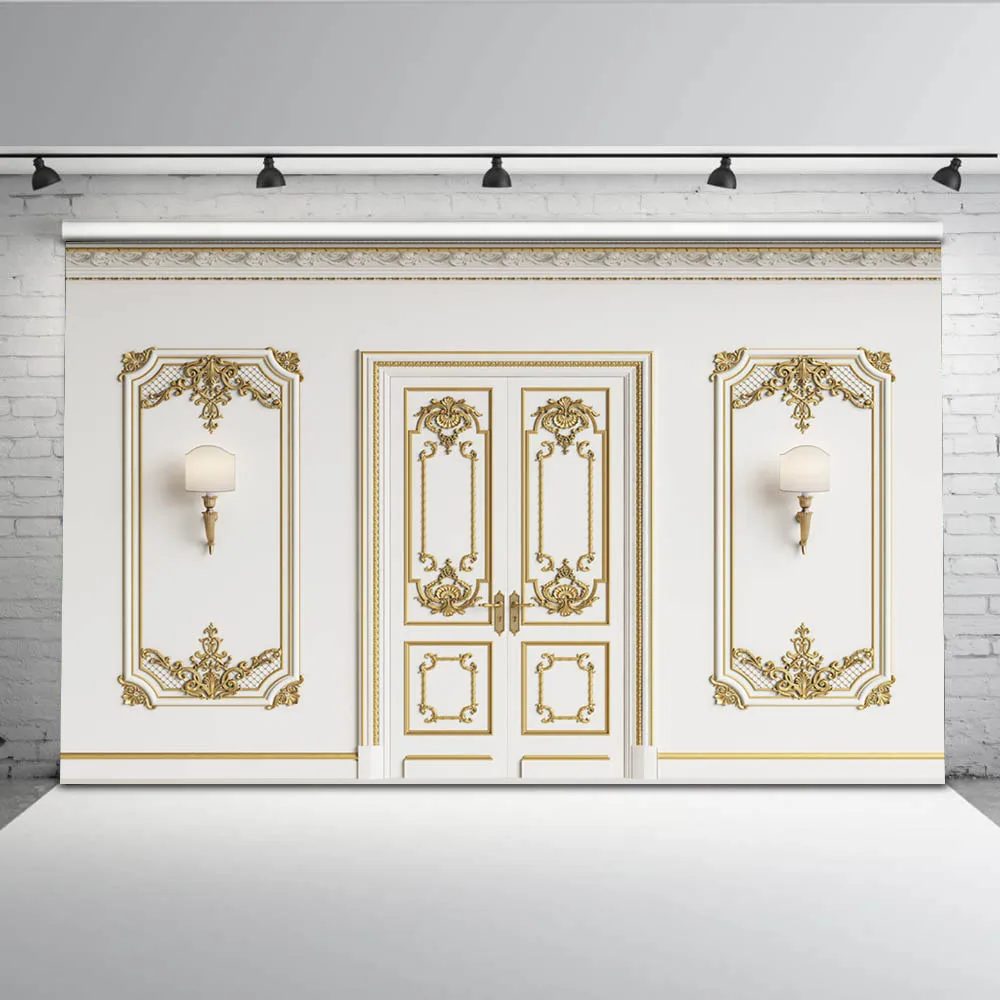 

Classical Carving Pattern Door Photo Backdrop Shoot White Design Backgrounds for Photo Studio Seamless Props G-532