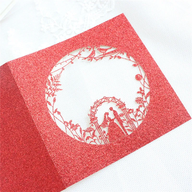 Блестящие красные приглашения на свадьбу Свадебный карманный дизайн заказ